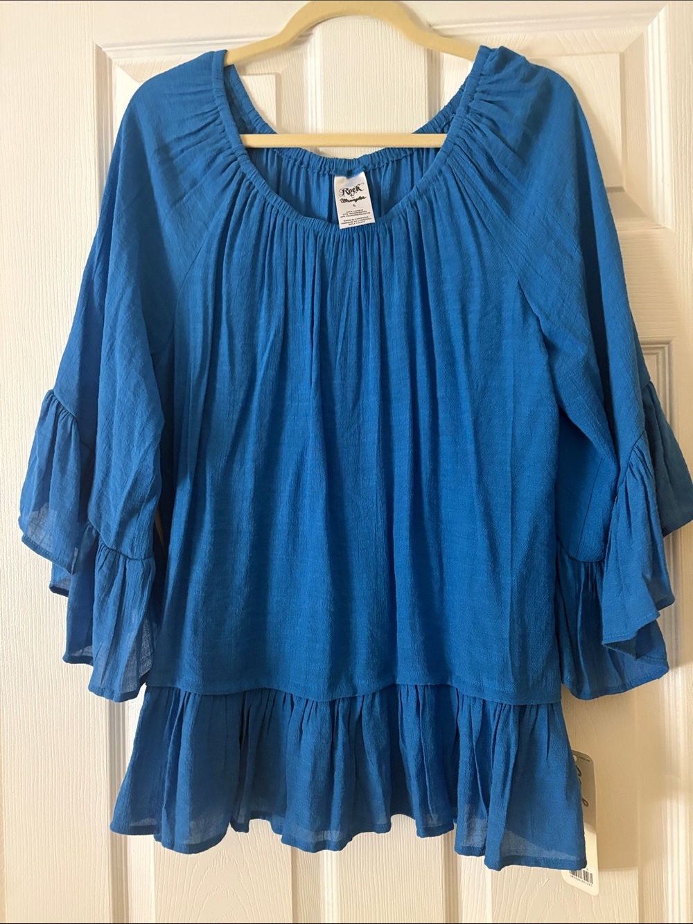 Rafaella Blue Ruffle-Sleeve Tiered Tunic